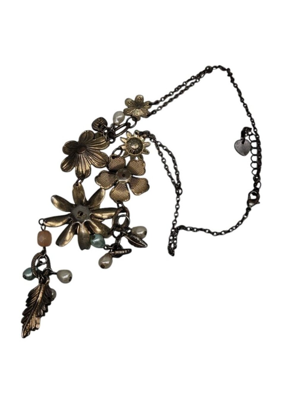 Vintage Plunder Dangling Flower Necklace Multicolor Rhinestones Silver Tone 20" - Picture 16 of 16